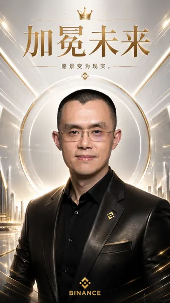 创作一幅名为“加冕未来”的超写实电影级奢华时尚大片。

人物：[赵长鹏] [币安]

表情：沉稳自信，目光远大，掌控全局，充满未来感的自信。

风格：灵感源自《福布斯》杂志封面的超高端奢华科技时尚美学，面部清晰锐利，电影级写实风格，精致奢华。

构图：单人半身像，居中对称的奢华构图。

灯光：明亮的电影级影棚灯光，柔和的白色和金色高光，高级的干净反射，营造光泽奢华的氛围。

背景：极简奢华渐变（白色→银色→柔和金色），微妙的未来主义线条，高级的未来主义景深。

色彩：白色、银色、柔和金色、铂金色。

标题：“加冕未来”

副标题：“愿景变为现实。”

氛围：精英、未来、高端、强大、亿万富翁的远见卓识。